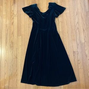 Vintage velvet midi dress, flutter sleeves, cross back